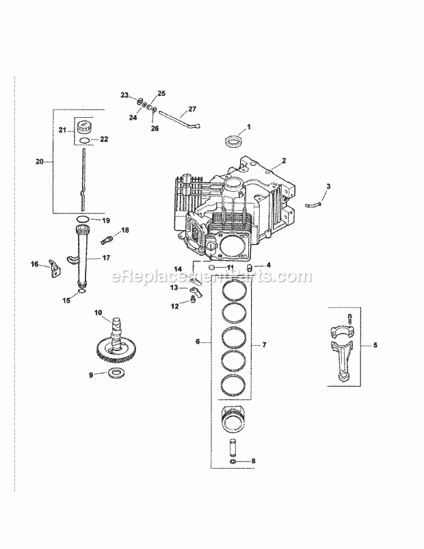 Cv25-69558 Crankcase Diagram and Parts List for M60-KH 53AB5BAX150-25-HP Cub Cadet Lawn Tractor